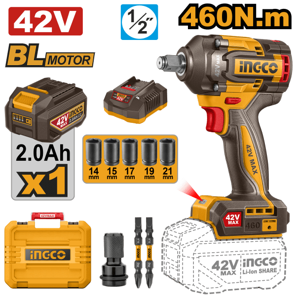 ATORNILLADOR IMPACTO 42V 460Nm 1x2Ah.