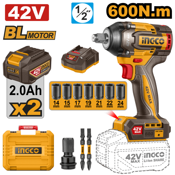 ATORNILLADOR IMPACTO 42V 460Nm 2x2Ah.