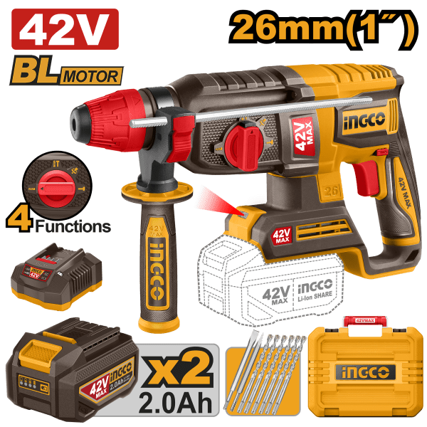 MARTILLO COMBINADO 26mm 42V 2x2Ah.