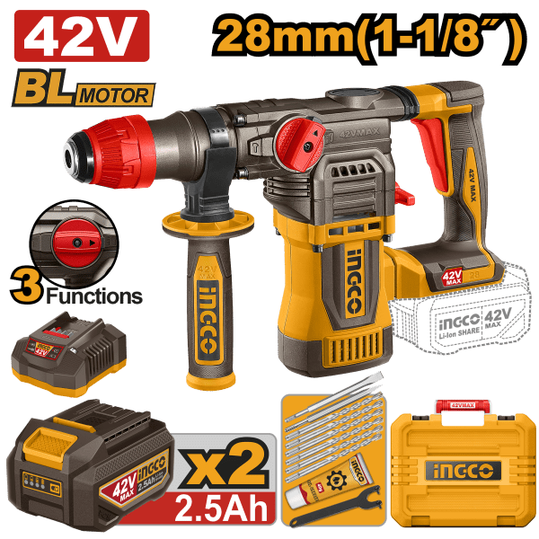 MARTILLO COMBINADO 28mm 42V 2x2,5Ah.